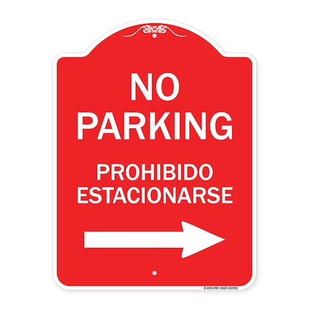 Signmission No Parking Prohibido Estacionarse W/ Left Arrow, Red & White Aluminum Sign, 18" x 24", RW-1824-23596 A-DES-RW-1824-23596